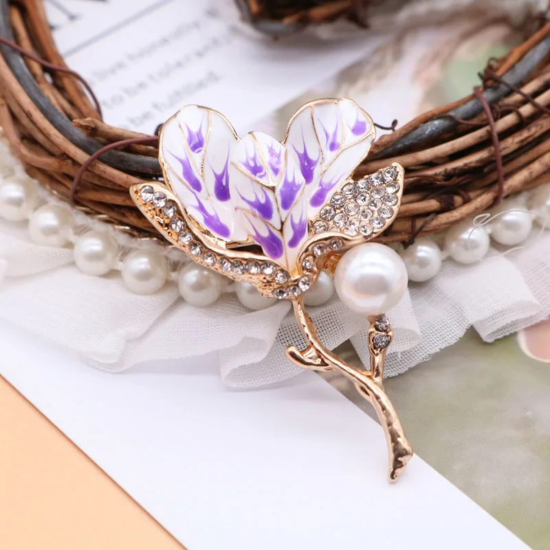 

Purple Flower Brooches Enamel Alloy Pins For Female Girls Clothing Decoration