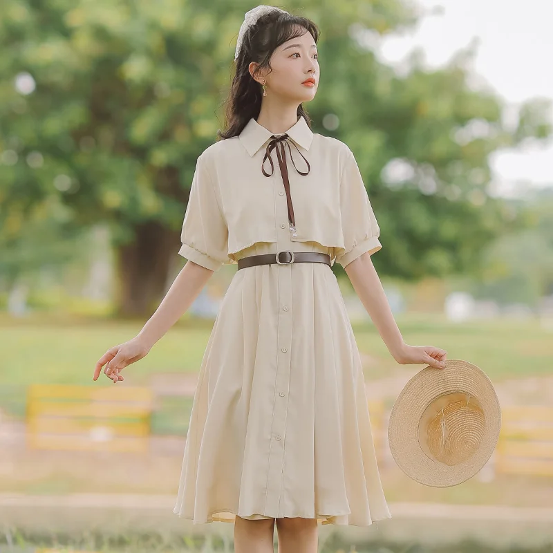 

2021 New Autumn Winter Women Woolen Solid A Line Dress Long Sleeve Lace up Bow Tie Peter Pan Collar Fake Two Piece Wool Dresses