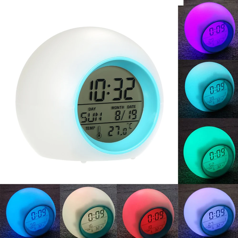 7 цветов цифровой будильник функция повтора сна температурный таймер ночной