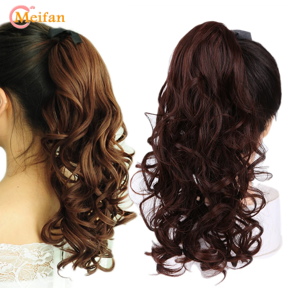 

MEIFAN Synthetic Long Wave Curly Ponytail Hair Pieces Ribbon Drawstring Wrap Clip on Ponytail Hair Extensions False Hair Pieces