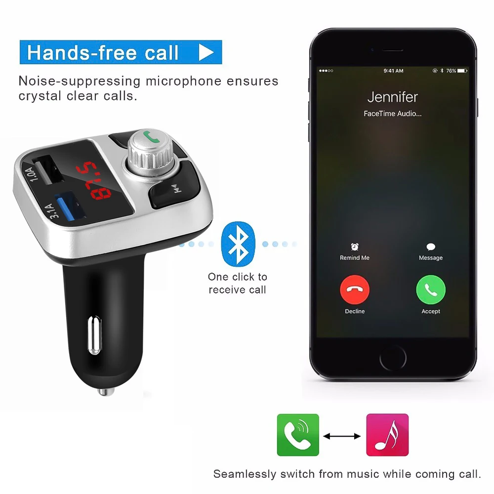Bluetooth FM-трансмиттер kebidumei автомобильный комплект Aux-модулятор громкая связь аудио