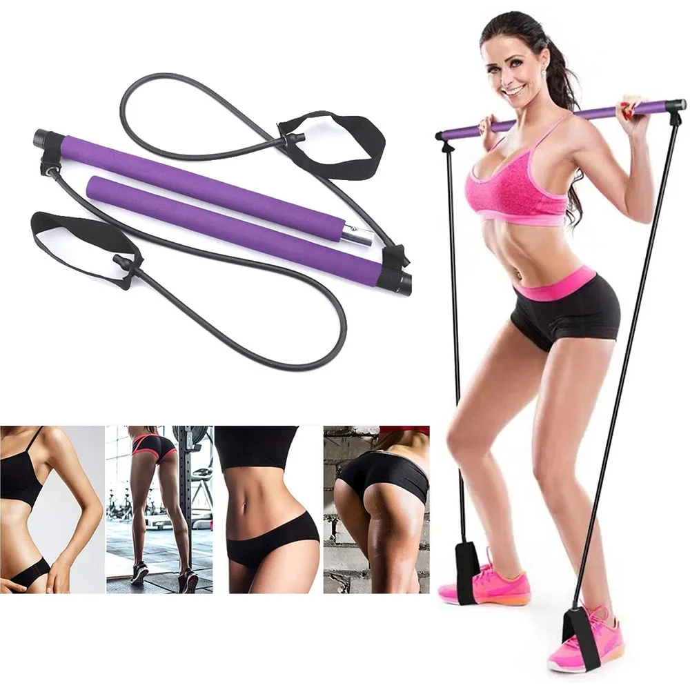 Pilates Exercise Stick Resistance Bands Yoga Strap Bar Kit Folded Fitness Home Gym Elastic Loop Body Building Workout Equipment | Спорт и