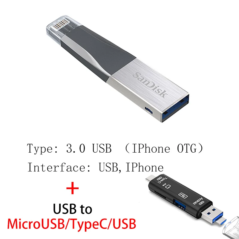 USB флеш-накопитель sandisk ixpand OTG 64, 128 ГБ, флешка 128 ГБ, 64 ГБ, 32 ГБ, 256 ГБ, флеш-накопитель 3,0, USB флешка, диск на ключ, память для телефона - Цвет: IX40N  Y211