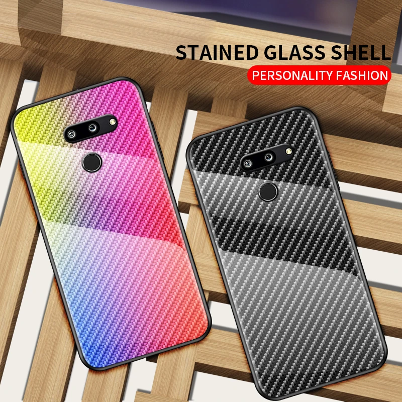 Carbon fiber Patterned Tempered Glass Case For LG G5 G7 G8 G6 Phone Soft Silicone Frame Hard Back Cover Shockproof |