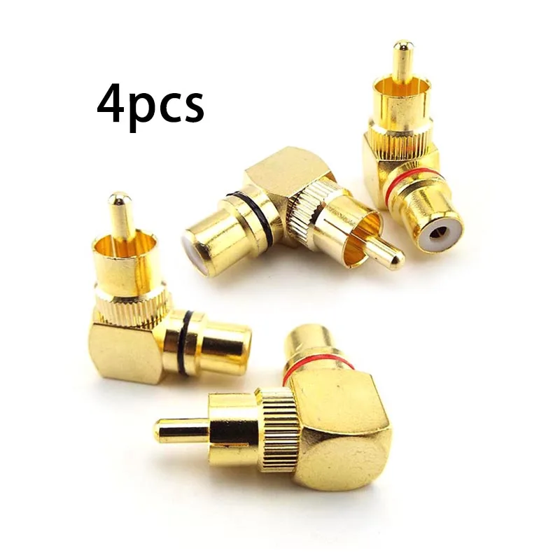 4pcs RCA Right Angle Male To Female Connector 90 Degree Plug Adapters L type F to M Audio Connectors Brass Gold Plated - купить по
