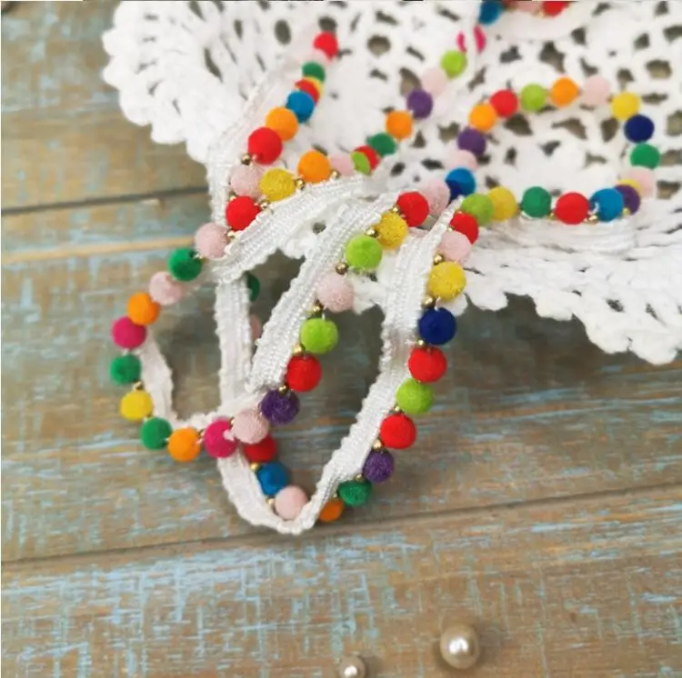 2 Meters Colorful Pom Lace Trim For Sewing Wedding Decoration DIY Bead Embroidered Ribbon 13mm | Дом и сад