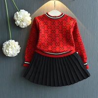 2020 girls winter clothes set long sleeve sweater shirt and skirt 2 pcs clothing suit spring outfits for kids girls clothes