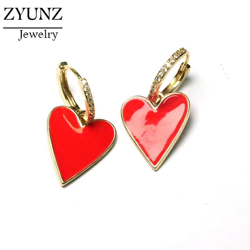 

4 Pairs, Colorful Enamel Heart Piercing Pendiente Pendant Dangle Charm Drop Earring 2020 Crystal Jewelry