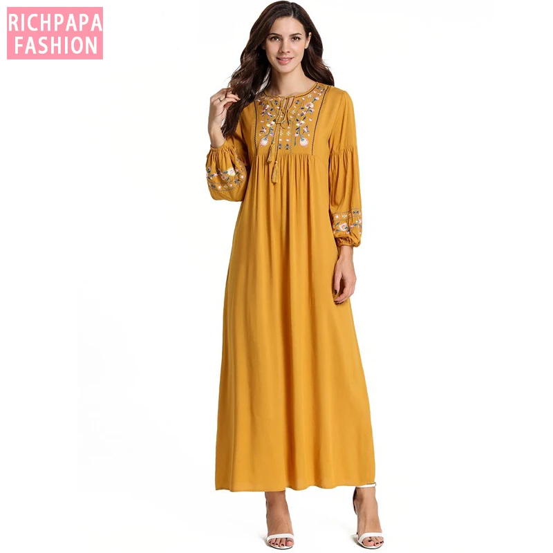 Платье с вышивкой абайя арабское мусульманское Макси платье кафтан японский