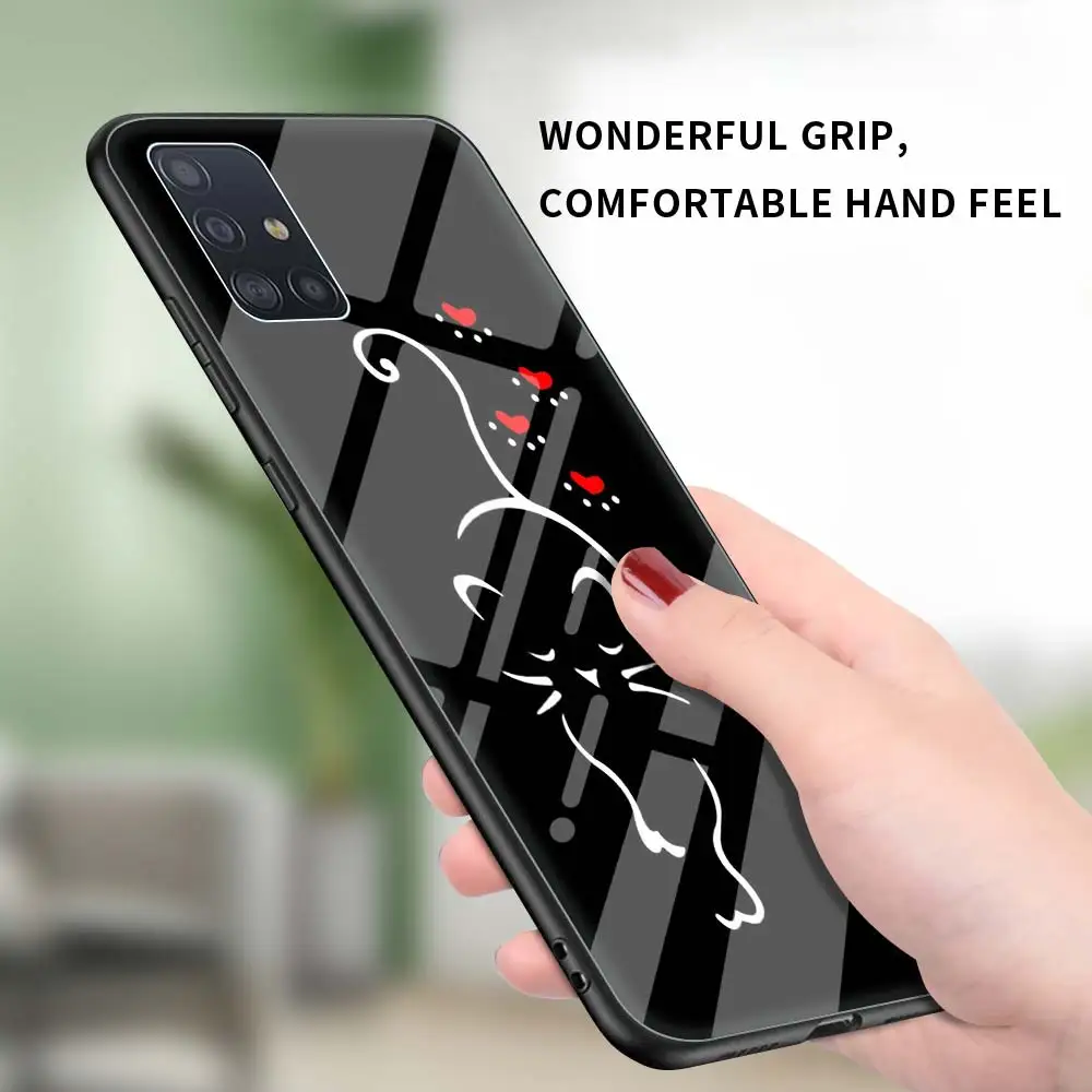 

Phone Case for Samsung Galaxy A51 A71 A50 A21s A31 A70 A10 A41 A30 A40 A11 A91 Tempered Glass Cover cat Dog paw design