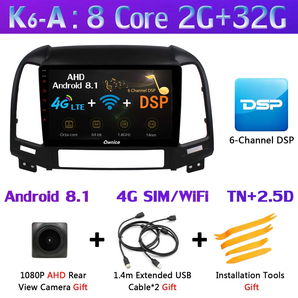 360 ° панорамный Android 9,0 8Core 4G+ 64G Автомобильный мультимедийный плеер для hyundai Santa Fe SantaFE 2006-2012 gps компактное минирадио SPDIF CarPlay - Color: K6-A
