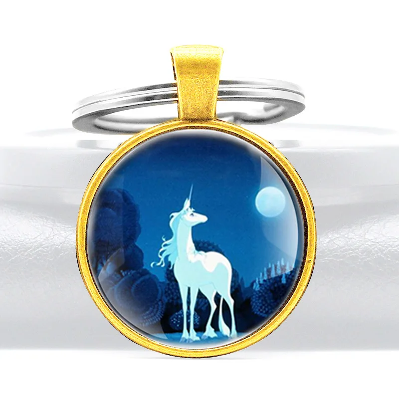 

Classic Unicorn Design Glass Cabochon Metal Pendant Key Chain Fashion Men Women Key Ring Accessories Keychains Gifts
