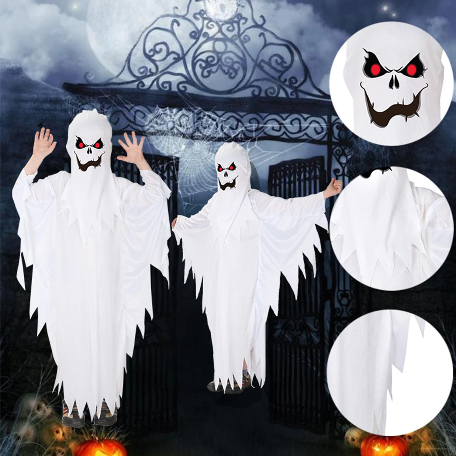 

Halloween Costume For Kids,Children's White Ghost Cosplay Cloak With Headgear,Boy Girl Stage Performance Clothing For Masquerade