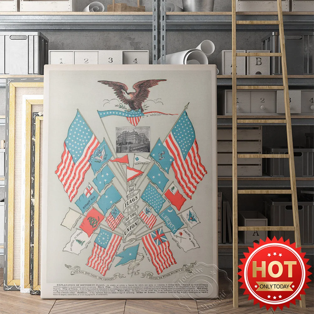 

American Flags 1901 Poster, America Civil War National Flag Wall Picture, Bald Eagle Inhabit National Flag Wall Stickers,