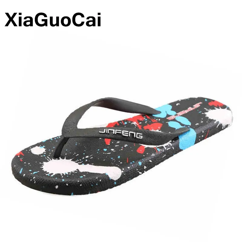 Летние мужские вьетнамки с граффити Большие размеры Мужские шлепанцы горячая