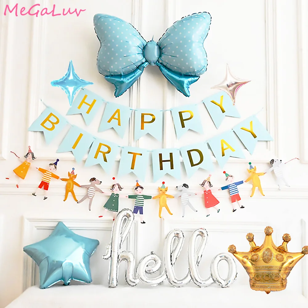 

Baby Shower Decorations Happy Birthday Banner Boy Girl Balloons First 1st Birthday Party Decor Kids One Year Birthday Supplies