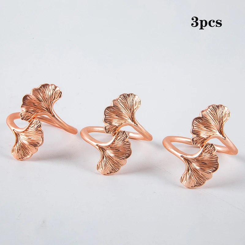 

3pcs Ginkgo Leaf Metal Napkin Ring ,Creative Rose Gold Color Napkin Buckle , For Home Dinning Room Hotel Table New Decor