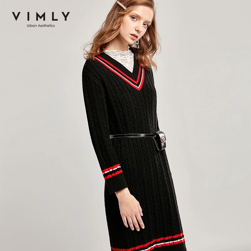 Vimly 2020 осень зима вязаный свитер с V образным вырезом модный пэчворк приталенный