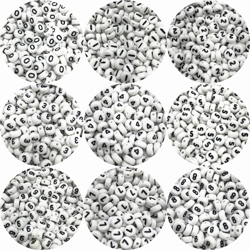 100 шт./лот 7 мм акриловые бусины овальной формы с белыми цифрами разделители для