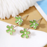 small fresh green five leaf flower earrings womens oil dripping earrings earrings versatile exquisite jewelry