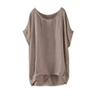 Женская льняная блузка с круглым вырезом, винтажная Повседневная Свободная рубашка с коротким рукавом в стиле летучая мышь, размера плюс 5xl