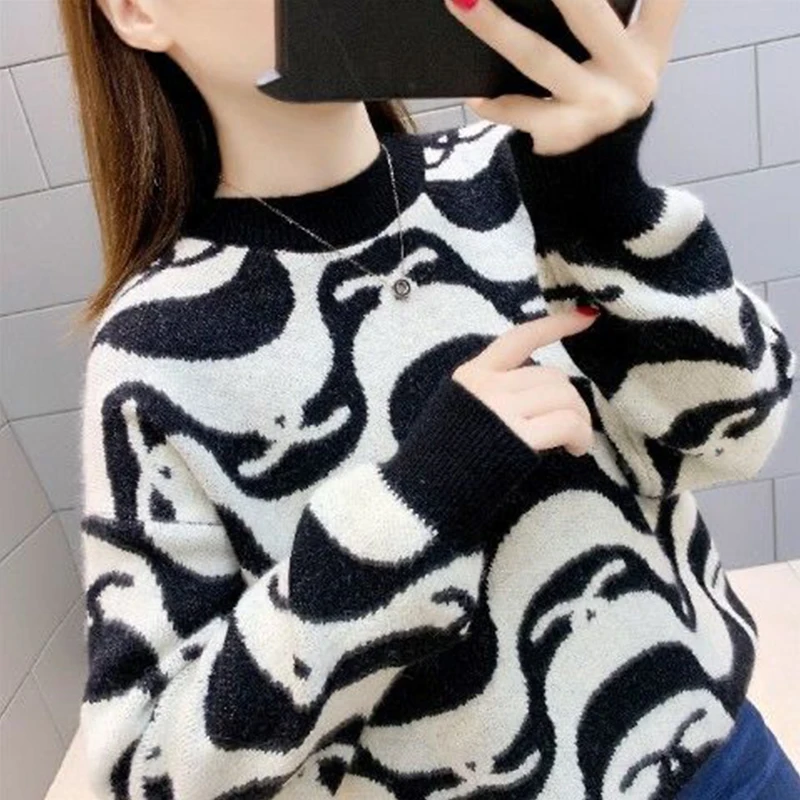 

Autumn and winter women's sweaters 2021 retro letters women's pullovers Korean version of the bottoming outer wear women's tops