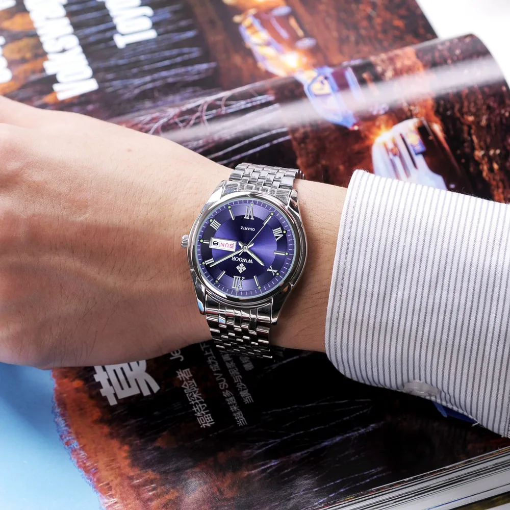 

WWOOR Men Watch Top Luxury Brand Sport Watches Mens Quartz Wristwatch Male Clock Relogio Masculino WR8802-Blue