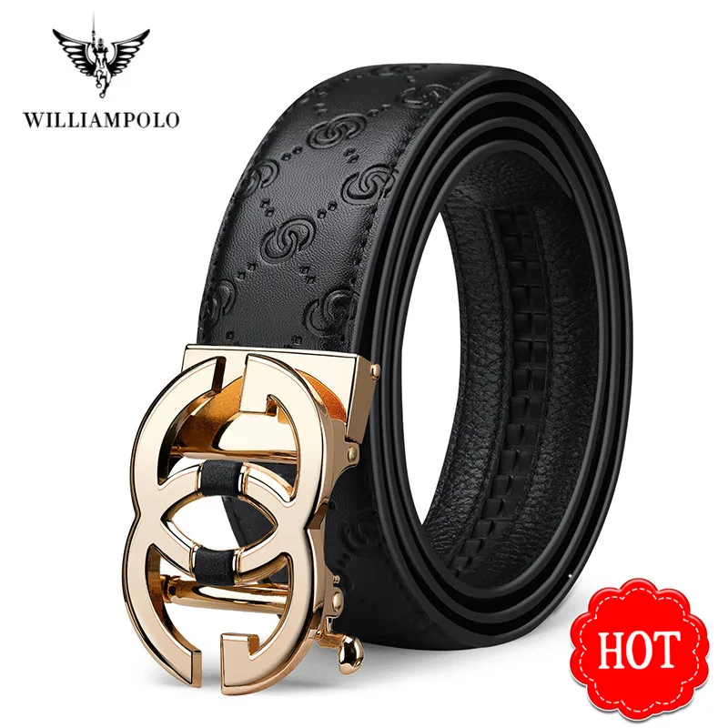 

WilliamPOLO Genuine Leather Belt Men Luxury Brand Designer Fashion Top Quality Belts for Men Strap Male Metal Automatic Buckle