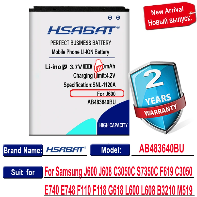 Аккумулятор HSABAT 2800 мАч AB483640BU для samsung J600 батарея J608 C3050C S7350C F619 C3050 E740 E748 F110 F118 G618 L600