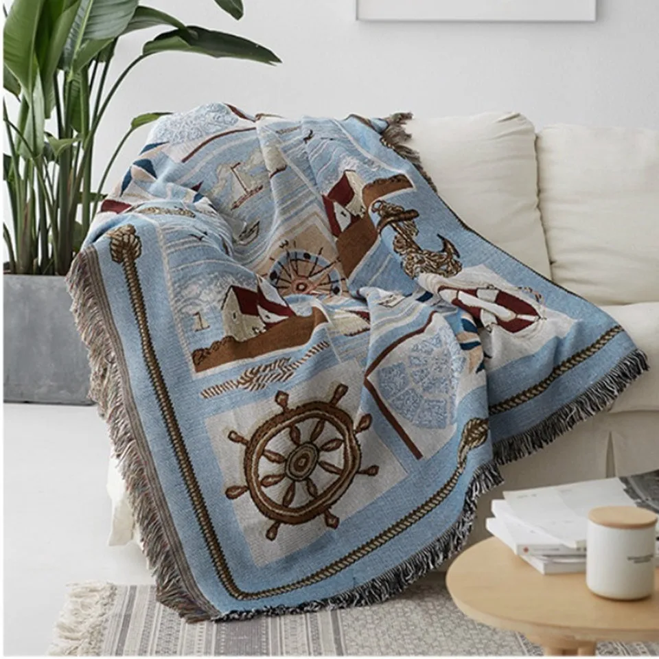 

European Style Sofa Towel Tassels Throw Blanket Double Sided Cotton Woven Multifunctional Sofa Blanket Couch Cover