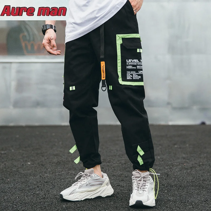 

Hip Hip Cargo Pants Streetwear Men Harajuku Harem Pants Joggers 2019 Casual Tatical Pants Ribbon Multi Pockets Track Trousers