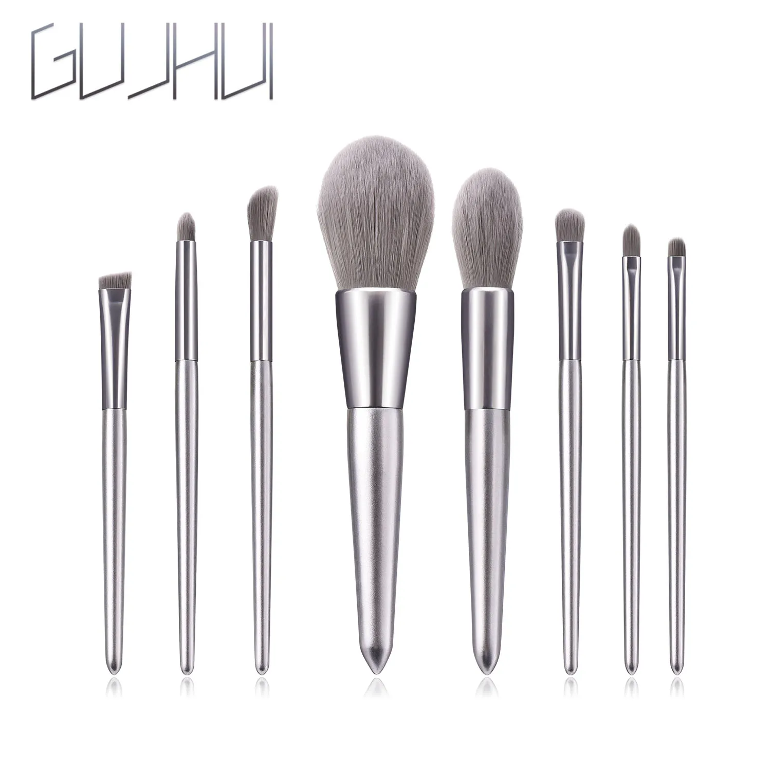 Набор кистей для макияжа серебристого цвета 8 шт. пудры основы контура теней