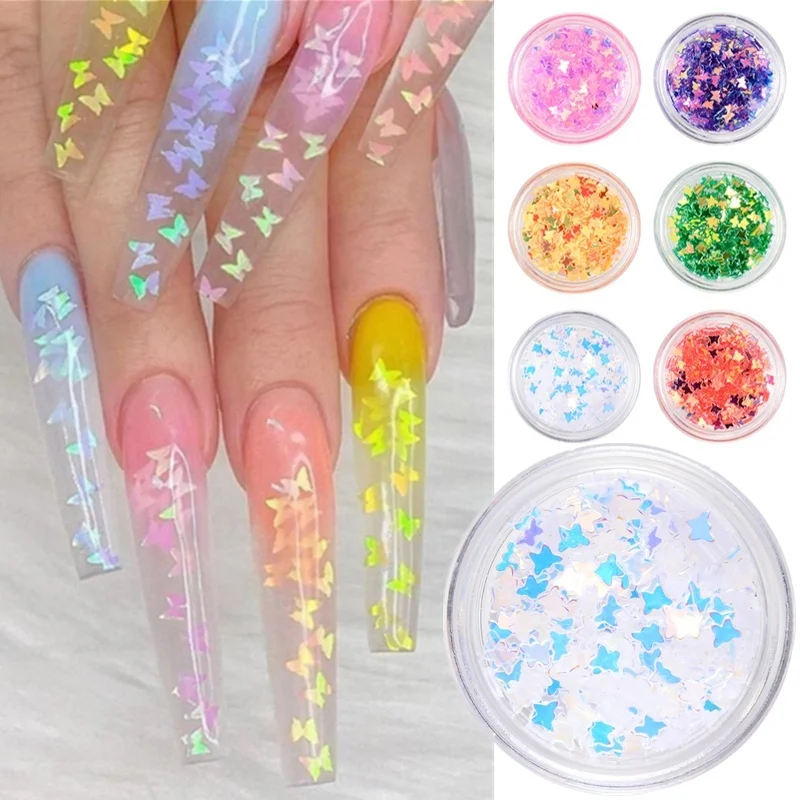 6 шт./компл. зеркальные Блестящие бабочки для ногтей блестки украшения Смешанные