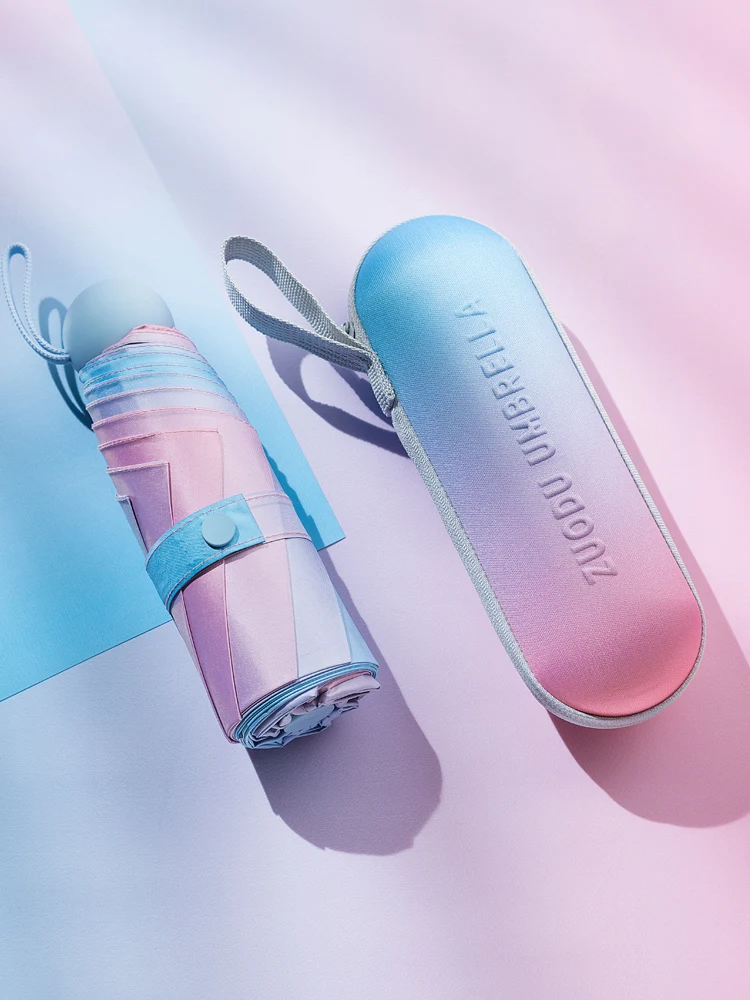 Мини зонт от дождя Женский маленький складной зонтик с УФ карманом пять складных