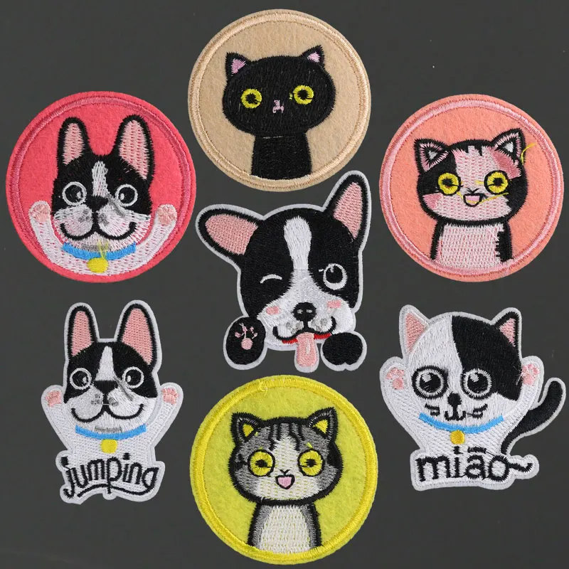 Cartoon Cat Dog Embroidery Appliqu Patch for Clothes Children Iron on Sticker Kid Patches Clothing Stripe Sewing Accessories | Дом и сад