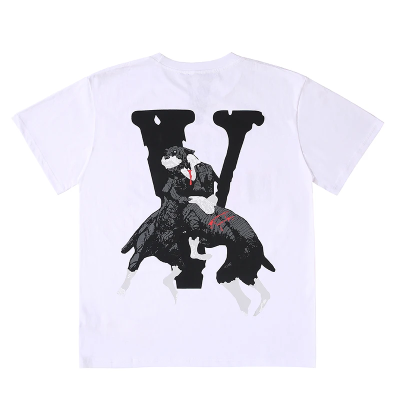 

2021 Spring and Summer New Vlone Dark Series Skull Demon Print Men and Women the Same Loose Round Neck Short-sleeved T-shirt Two