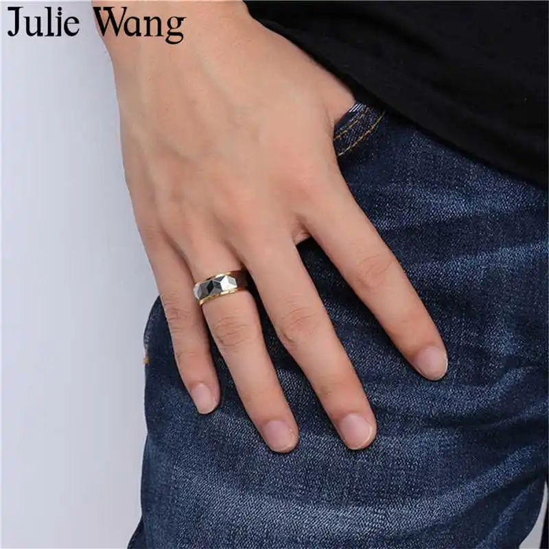 Julie Wang 8 мм карбидные вольфрамовые мужские кольца на палец многогранная Призма