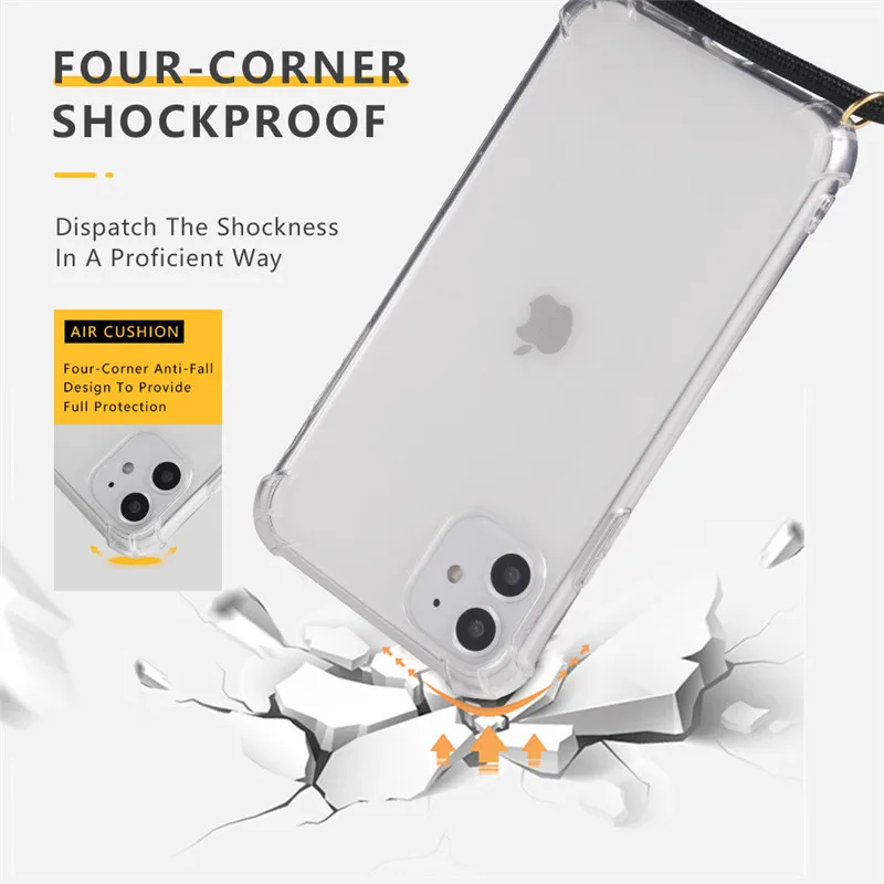 Прозрачный чехол для телефона с перекрестными ремешками на шнурке Iphone XS 11 Pro Max 6 6S