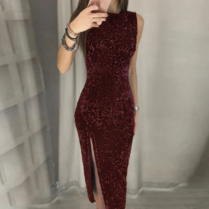 

Women Sexy Dress Vestidos De Festa Sleeveless Sequin bodycon Party Dress Wedding Prom Formal Dress Women Dress Hot