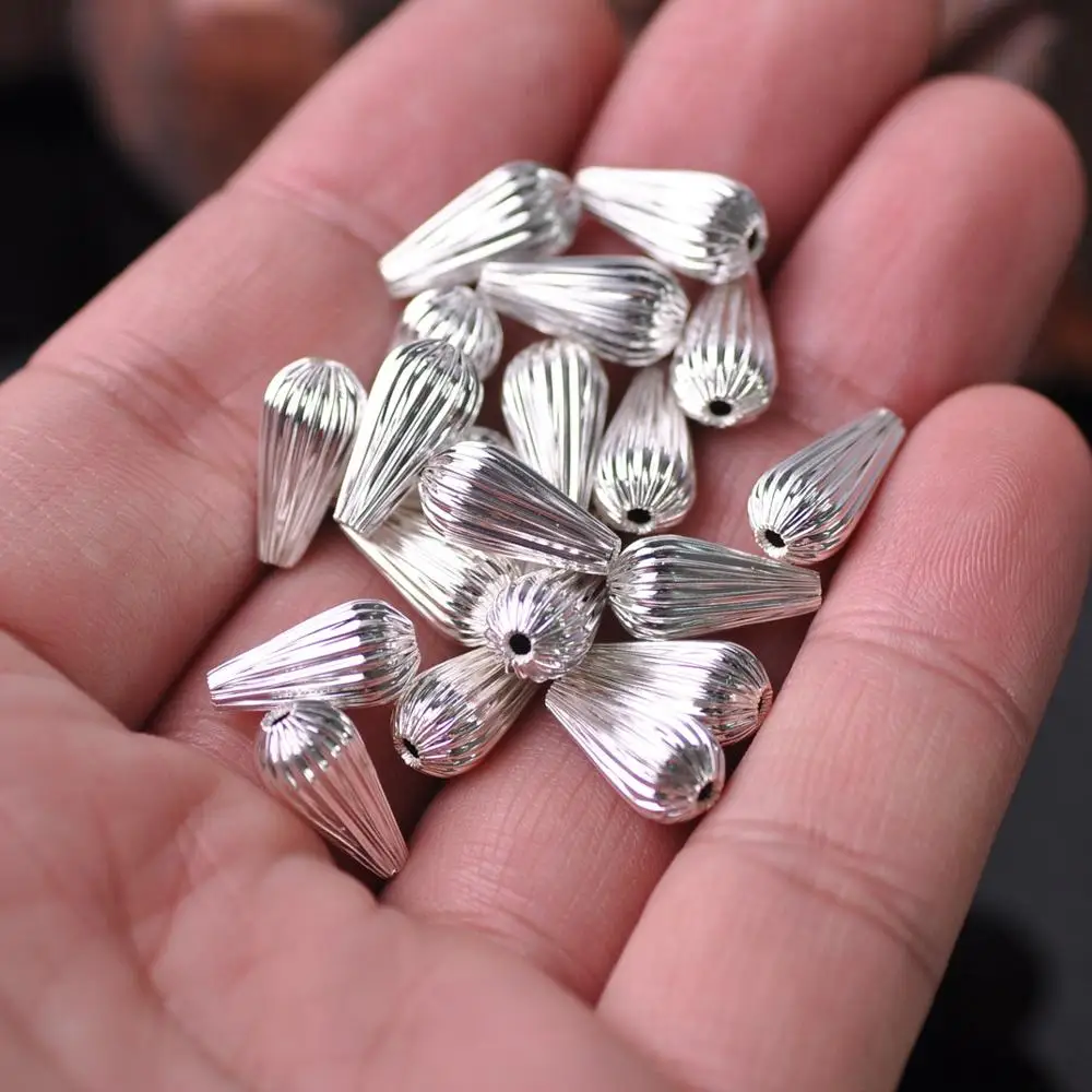 20pcs Gold Plated Color 14x7mm Teardrop Hollow Plicated Metal Brass Loose Beads lot for Jewelry Making DIY Crafts Wholesale | Украшения и