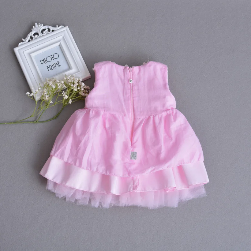 Платье для маленьких девочек Розовая кружевная одежда с цветочным узором платье