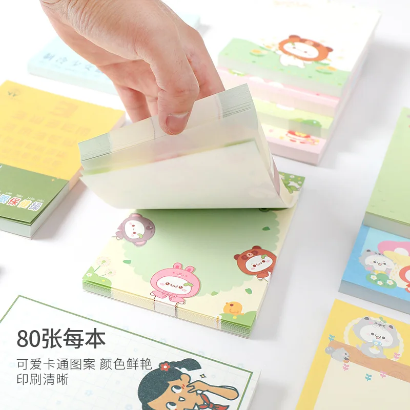 

80 Sheets Cartoon Little Bear Illustration Memo Pads Cute Girl Sticky Notes Kawaii Decor Korean Stationery