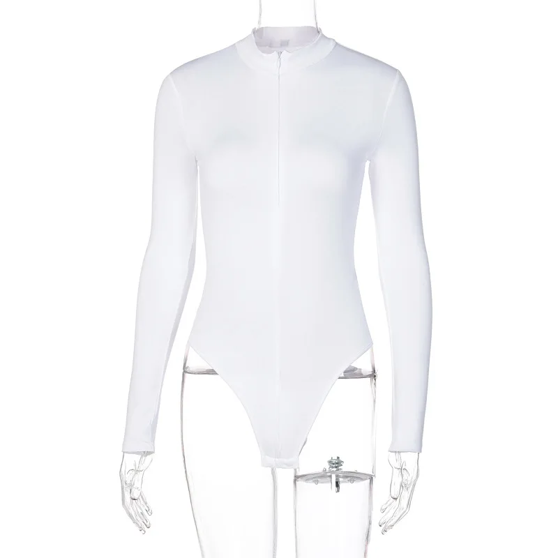 

Long Sleeve Sexy Sheath Skinny Bodysuit Spring Summer Rompers Women Jumpsuits Fashion Solid Zipper Plain Women Rompers Bodysuits
