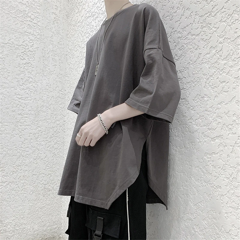 Футболка мужская оверсайз с коротким рукавом модная Асимметричная рубашка