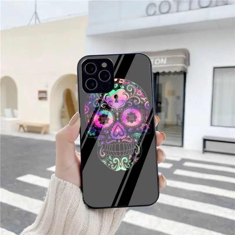 

Mexican Skeleton Tattoo Sugar Skull Phone Case For Iphone 6 6s 7 8 Plus XR X XS XSmax 11 12 Pro Mini Max Tempered Glass