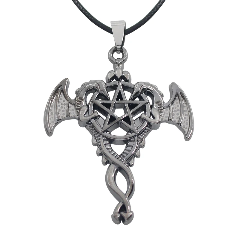 

Punk Kuroshitsuji Pentagram Pendant Necklace Vintage Double Dragon Cross Wings Pendants & Necklaces Anime Jewelry Collares