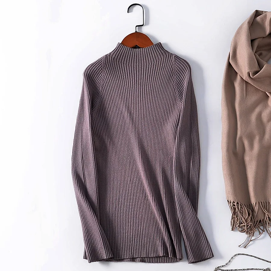 Базовый вязаный шерстяной свитер женский черный корейский джемпер с длинным