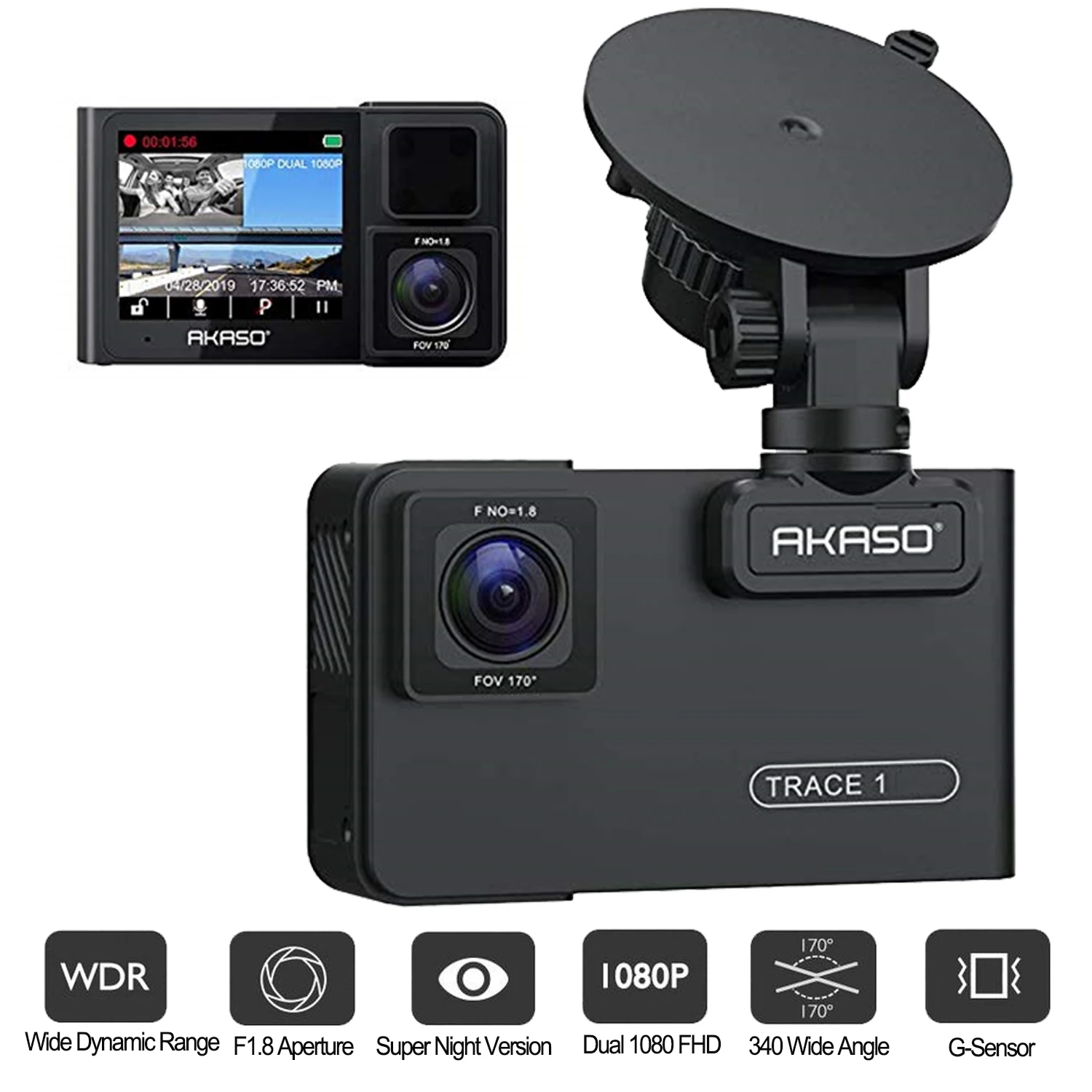 Видеорегистратор AKASO Trace 1 автомобильная камера HD 1080P WDR ночная версия цифровой