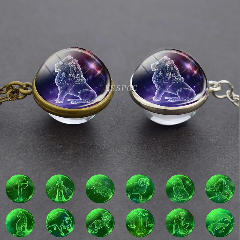 Светящееся ожерелье с 12 созвездиями стеклянный кабошон подвеской в виде знака