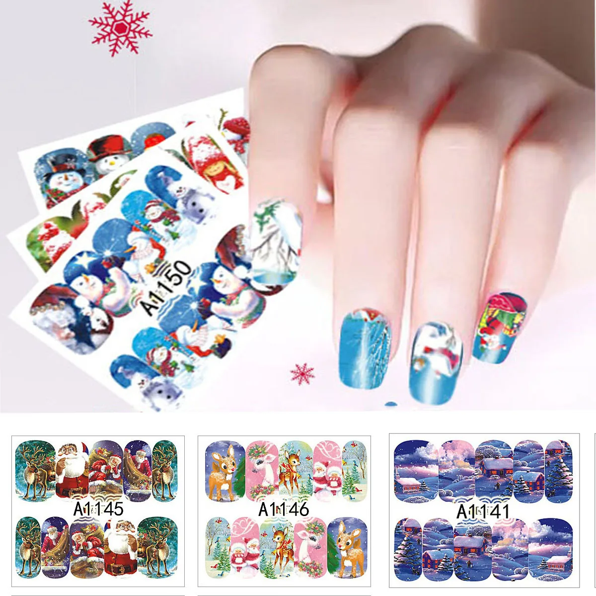 12 листов рождественские наклейки для ногтей 3D тату сделай сам праздничный